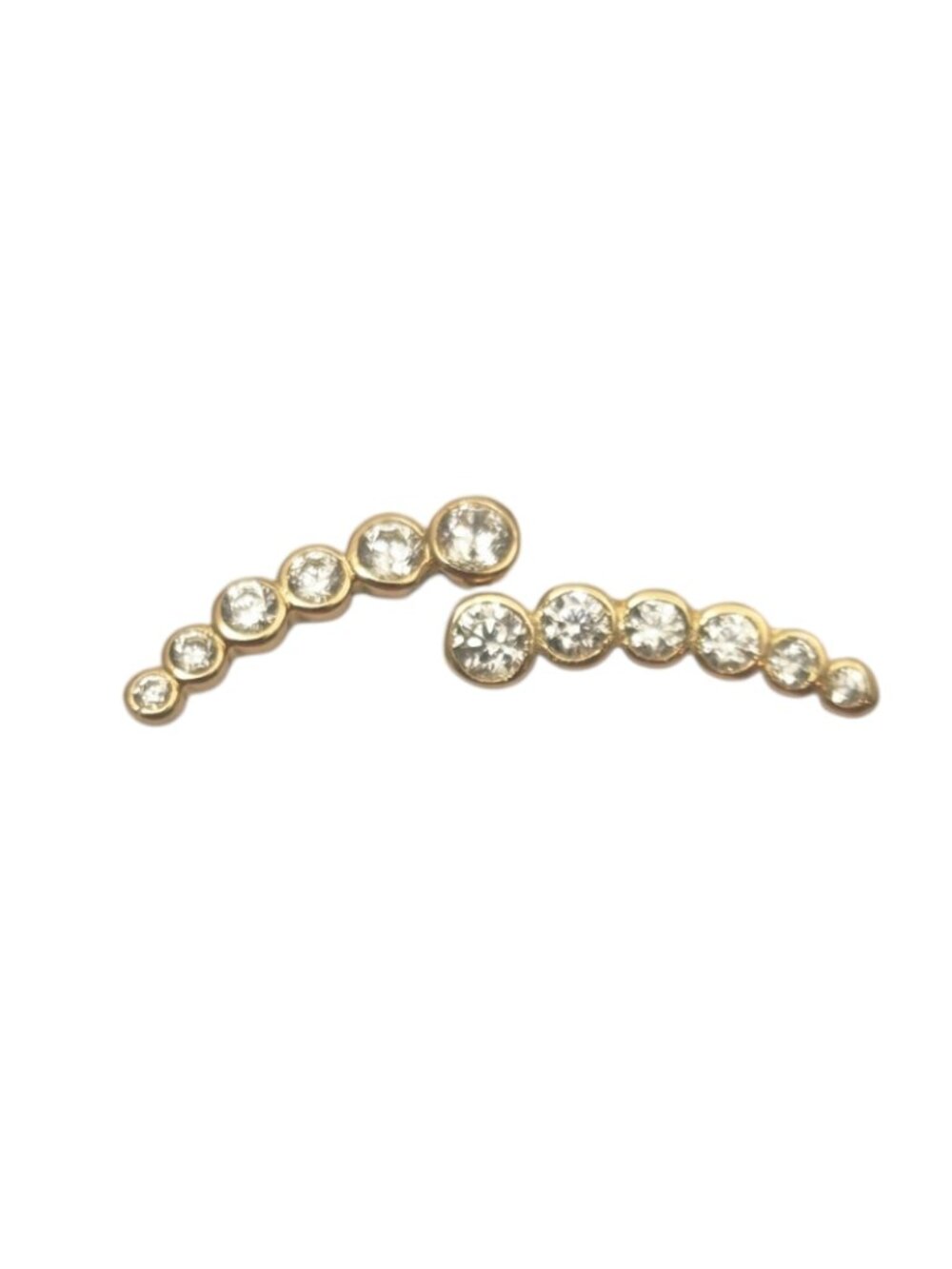 18K Yellow Gold Bezel-Set CZ Curved Bar Stud Earrings #25147